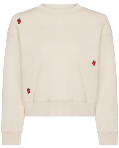 INGMARSON Neutrals Strawberry Embroidered Cropped Sweatshirt Ecru - White