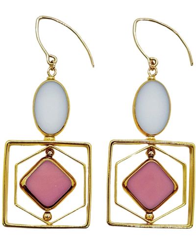Aracheli Studio White And Pink Vintage German Glass Beads Art Deco Earrings - Multicolor