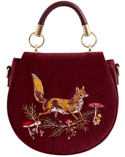 Fable England Fable Fox & Mushroom Embroide Saddle Bag - Red