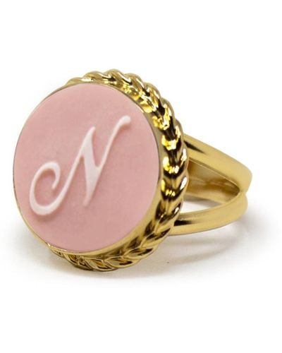 Vintouch Italy Gold Vermeil Pink Cameo Ring Initial N