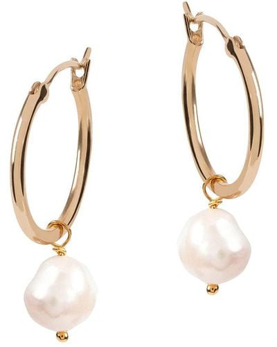 Amadeus Venus Hoop Earrings With White Pearl - Metallic