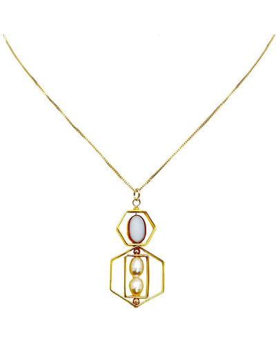 Aracheli Studio White Oval And Pearl Art Necklace - Metallic