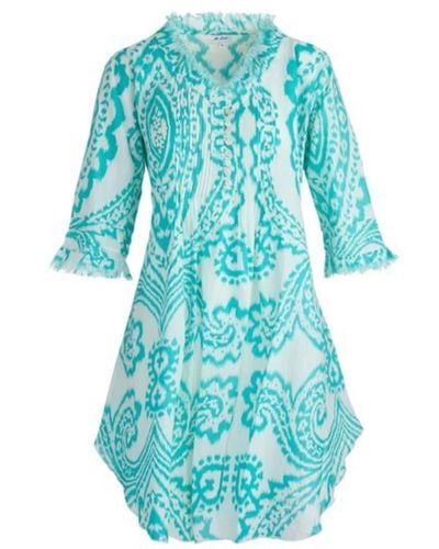 At Last Annabel Cotton Tunic In Turquoise & White Ikat - Blue