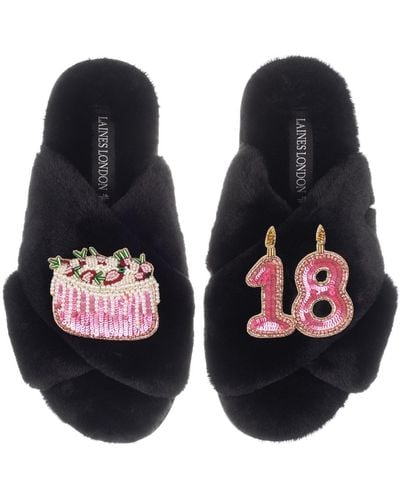 Laines London Classic Laines Slippers With 18th Birthday & Cake Brooches - Blue