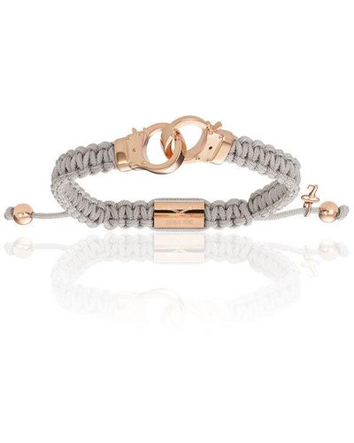 Double Bone Bracelets Pink Gold Hand-cuff With Gray Polyester Bracelet - Metallic