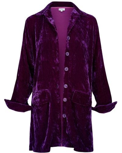 At Last Kensington Silk Velvet Shirt-jacket In Violet - Purple
