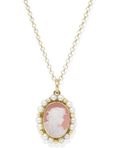 Vintouch Italy Little Lovelies Gold-plated Pink Cameo Pearly Necklace - Metallic