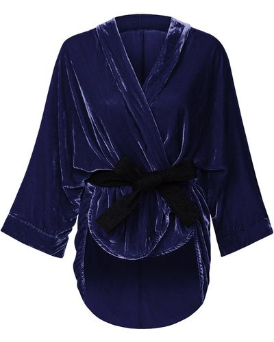 LA FEMME MIMI Silk Velvet Kimono - Blue