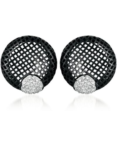 Genevive Jewelry Cubic Zirconia Sterling Silver Black Plated Lace Round Earrings