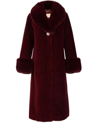 Santinni 'sunset Boulevard' Long Wool Coat With Faux Fur Collar In Rosso - Red