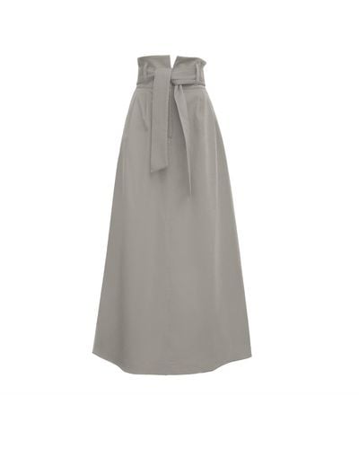 Julia Allert Wool-blend High Waist A-line Long Skirt With Belt - Gray
