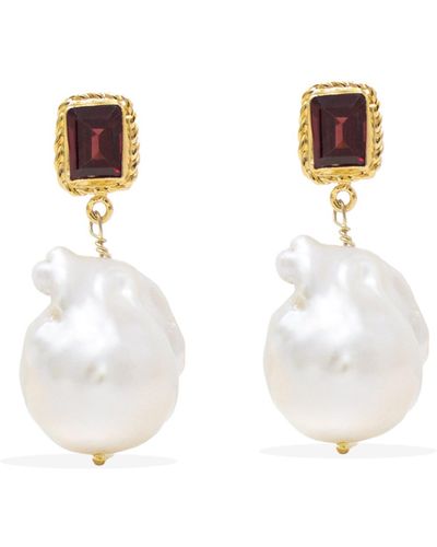 Vintouch Italy Luccichio Gold Vermeil Garnet & Pearl Earrings - White