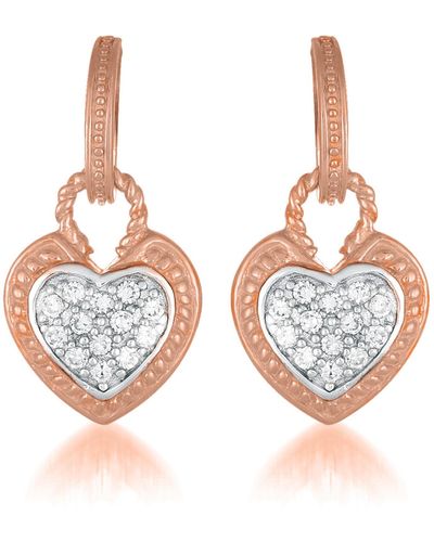 Genevive Jewelry Cubic Zirconia Sterling Silver Rose Plated Heart Shape Drop Earrings - Brown