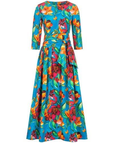 Marianna Déri Floral Print Maxi Dress With Detachable Wide Belt - Blue