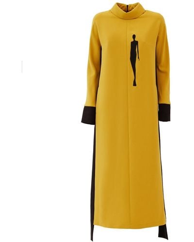 Julia Allert Designer Long Dress With Embroidery Mustard - Yellow
