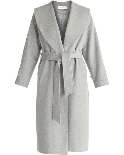 Paisie Belted Wool Coat In Light - Grey