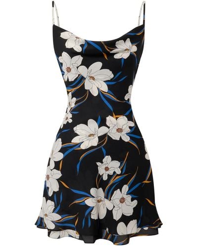 Lily Phellera Daisy Floral Print Mini Summer Dress - Black