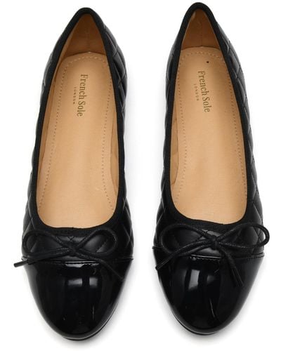 French Sole Amelie Quilted Patent Toe Leather - Black