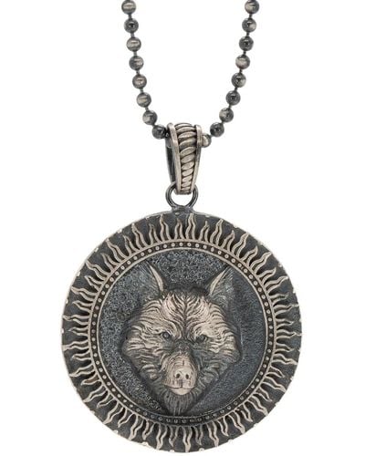 Ebru Jewelry Sterling Silver Powerful Wolf Symbol Pendant Necklace - Metallic