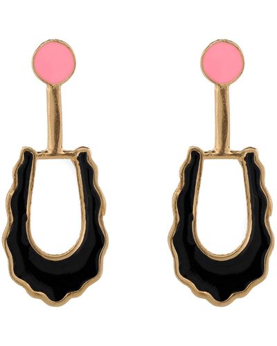 Ebru Jewelry Bohemian Black & Pink Enamel Unique Earrings - Multicolour