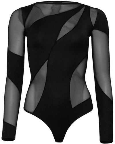 OW Collection Spiral Bodysuit With Long Sleeves - Black
