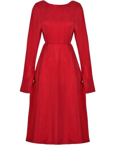 Sarvin Long Sleeve Midi Dress - Red