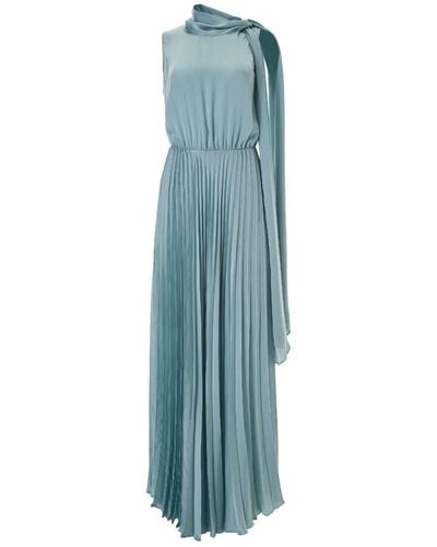 Lita Couture Pleated Dress With Tie Shoulder Detail - Blue