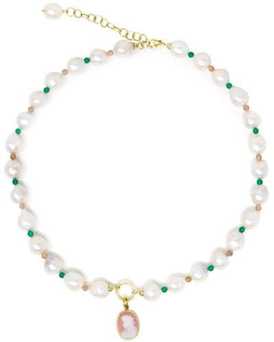 Vintouch Italy Little Lovelies Gold-plated Pearl & Bead Pink Cameo Necklace - White