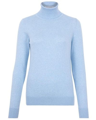 Paul James Knitwear Terri Ultra-fine Cotton Roll Neck Long Sleeve Jumper - Blue