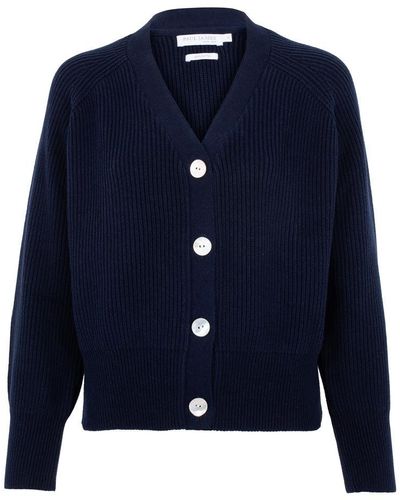 Paul James Knitwear S Cotton Oversized V Neck Ribbed Tilda Cardigan - Blue