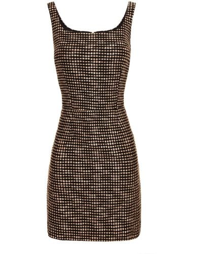 AVENUE No.29 Bodycon Short Tweed Dress With Rounded Neckline - Brown