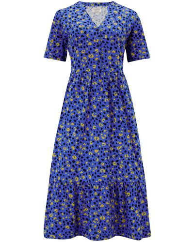 Sugarhill Heather Jersey Midi Smock Dress , Painted Leopard - Blue