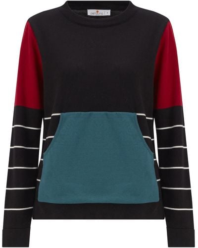 Peraluna June Pullover Kangaroo Pocket Striped Sweater - Black
