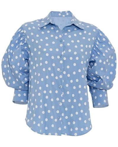 Fickle Hearts Noemi Puff Sleeve Cotton Shirt - Blue