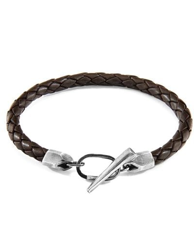 Anchor and Crew Cacao Jura Silver & Braided Leather Bracelet - Brown