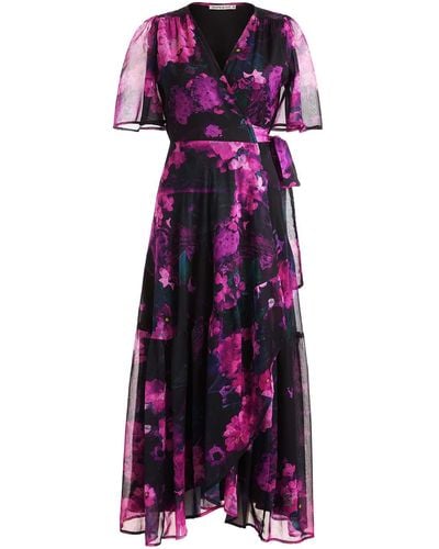 Hope & Ivy The Madalena Flutter Sleeve Maxi Wrap Dress With Tie Waist - Purple