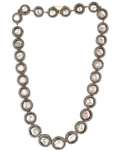Artisan Uncut Diamond Sterling Silver Vintage Style Necklace Handmade Gold - Metallic