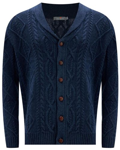 Peraluna Shawl Collar Cashmere Blend Cable Knit Cardigan - Blue