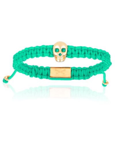 Double Bone Bracelets Yellow Gold Skull With Cyan Polyester Bracelet - Green