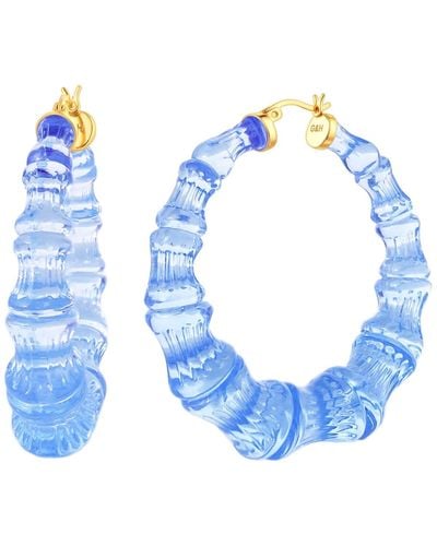 Gold & Honey Bamboo Hoop Earrings In Transluscent Blue