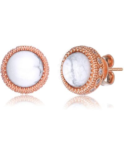 Genevive Jewelry Sterling Silver Rose Gold Plated Round-cut Howlite Cubic Zirconia Earrings - Brown