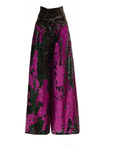 Julia Allert Palazzo Pants With Double-sided Sequins Green Pink - Purple
