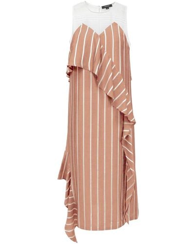 Smart and Joy Neutrals Stripes Assymetric Midi Dress - Pink