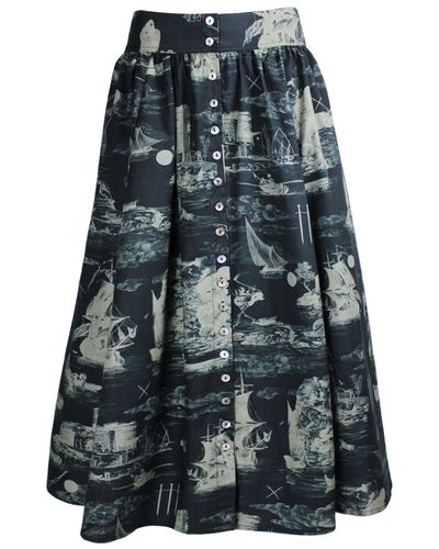 Klements Eddie Cotton Skirt Doomed Voyage Print In & Beige - Gray