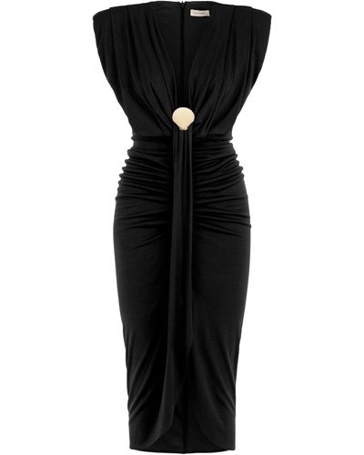 Nocturne Draped Dress With Shoulder Pad - Black