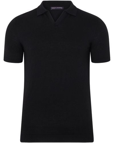 Paul James Knitwear S Superfine Leonardo Merino Silk Buttonless Polo Shirt - Black