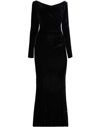 James Lakeland Velvet Side Ruched Midi Dress - Black