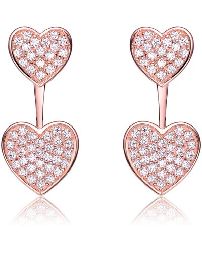 Genevive Jewelry Sterling Silver Rose Gold Plated Cubic Zirconia Double Heart Jacket Earrings - Pink