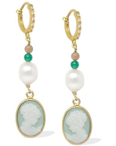 Vintouch Italy Little Lovelies Gold-plated Cameo Hoop Earrings - Green