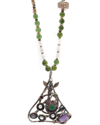 Ebru Jewelry Jade & Amethyst Gemstone Handmade Angel Pendant Beaded Necklace - White